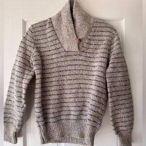 Vintage Hunting Horn Striped Shawl Collar Wool Sweater Women’s Sz Medium